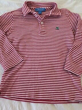 J. Bailey Boy's Red and White Striped Long Sleeve  Polo Shirt Size 5